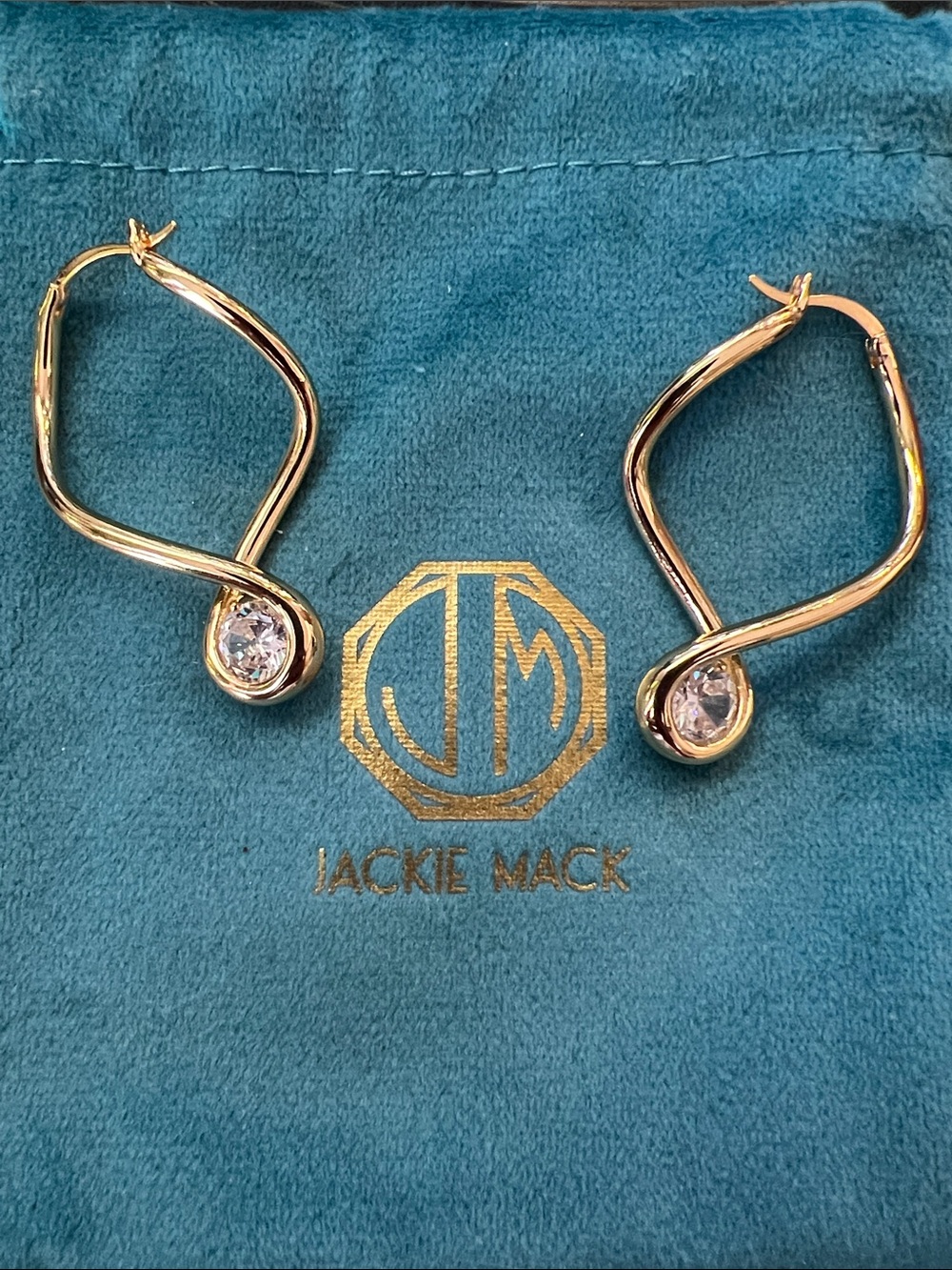 Jackie Mack LUMI Gold Twist Hoop Earrings with sparking CZ Stone